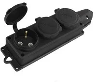 Розетка каучук трехместная н/у с заглушкой 250В 2P+PE 16A IP44 цвет черный "UNIVersal"