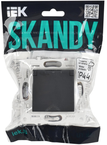 SKANDY Розетка 1-местная с заземлением с защитными шторками и крышкой 16А IP44 SK-R11G графит IEK