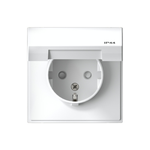 РОЗЕТКА с заземл. со шт. с крышк, 16А, IP44, мех-м, БЕЛЫЙ