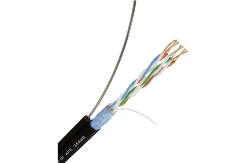 Кабель витая пара UTP CAT 5e Netlink NL-CU 4PR STANDART(0,47) 24 AWG внешний черный, с тросом