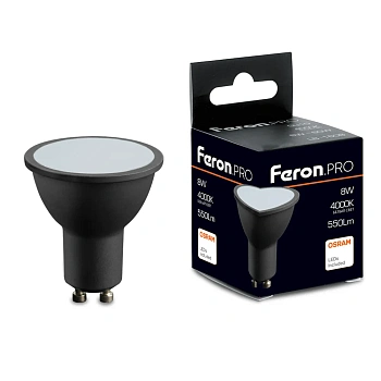 Лампа светодиодная  8W 230V GU10 4000K MR16 в черном корпусе, LB-1608 Feron