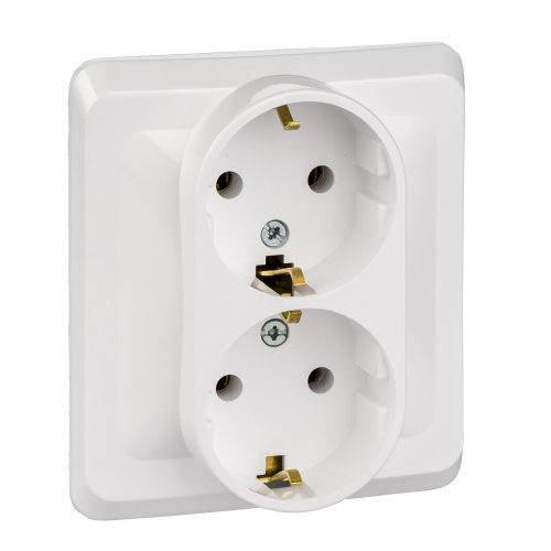 ЭТЮД С/У двойная РОЗЕТКА с заземлением без шторок 16А 250B, БЕЛЫЙ, Россия