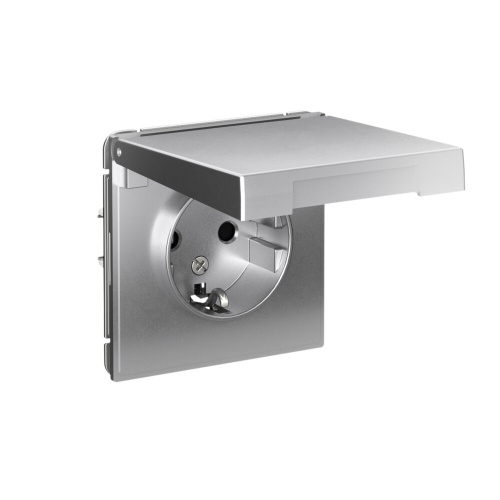 РОЗЕТКА с заземл. со шторк. с крышкой, 16А, IP20, мех-м, АЛЮМИНИЙ