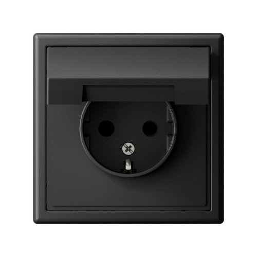 РОЗЕТКА с заземл. со шторк. с крышкой, 16А, IP20, мех-м, БАЗАЛЬТ