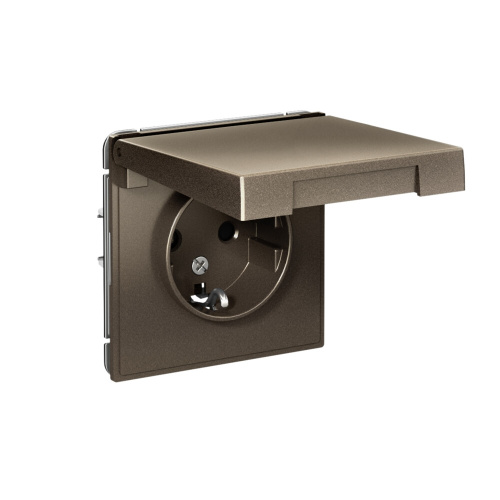 РОЗЕТКА с заземл. со шторк. с крышкой, 16А, IP20, мех-м, МОККО