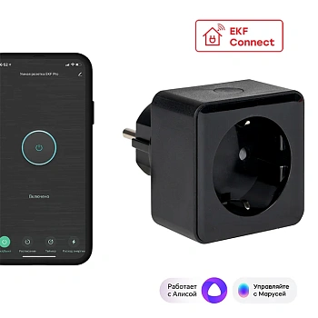 Умная розетка Wi-Fi PRO EKFHomeСonnect черная  EKF