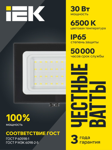 ПрожекторСДО06-30светодиодныйчерныйIP656500KIEK