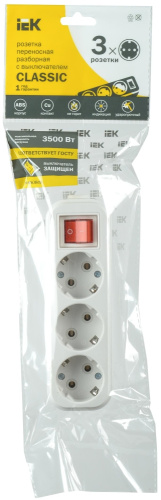Розетка переносная разб. с выкл. К03В 3 места CLASSIC IEK