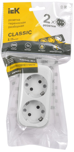 Розетка переносная разб. К02 2 места CLASSIC IEK