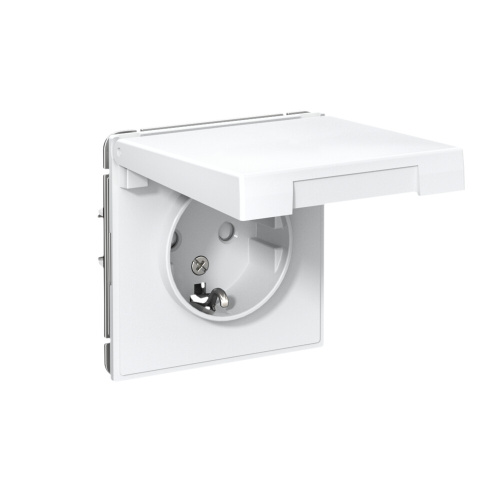 РОЗЕТКА с заземл. со шторк. с крышкой, 16А, IP20, мех-м, БЕЛЫЙ