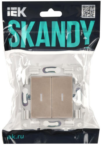 SKANDY Выключатель 2-клавишный с индикацией 10А SK-V09Sa песочный IEK