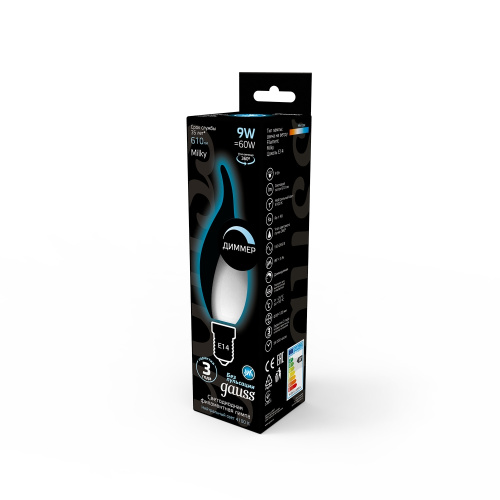 Лампа LED Filament Свеча на ветру 9W 610lm 4100К Е14 milky dim