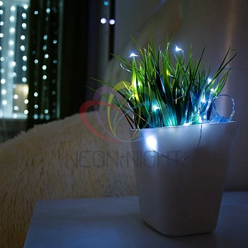 Гирлянда светодиодная  2  м 20 led 2*CR2032 роса с крупными каплями белое Neon-night (1/50)