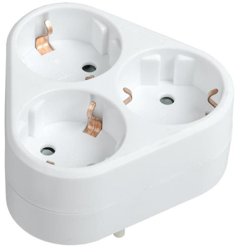 Тройник Т-01/03 3 места с заземлением 16А треугольный белый IEK