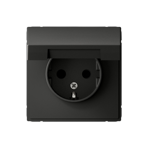 РОЗЕТКА с заземл. со шторк. с крышкой, 16А, IP20, мех-м, БАЗАЛЬТ