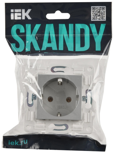SKANDY Розетка с заземлением без защитных шторок 16А SK-R05S серебряный IEK