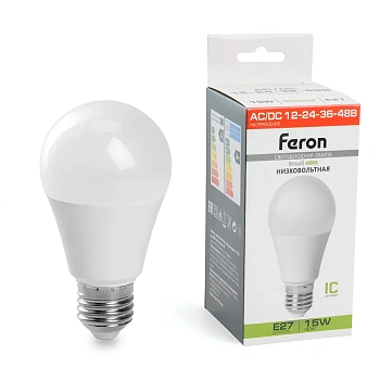 Лампа светодиодная 15W НИЗКОВОЛЬТНАЯ A60 E27 12-48V (1350lm) 4000K 4K 125x60 LB-192 Feron