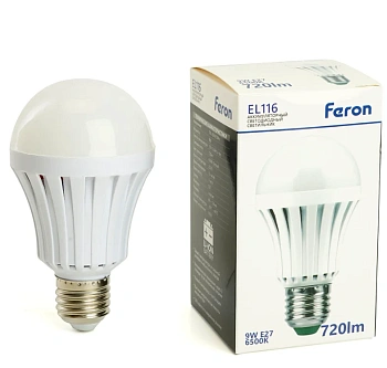 Светильник/лампа аккумуляторный, 9W Е27 AC/DC, белый, EL116 Feron