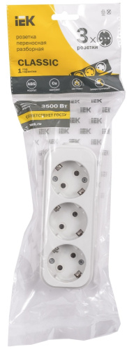 Розетка переносная разб. К03 3 места CLASSIC IEK