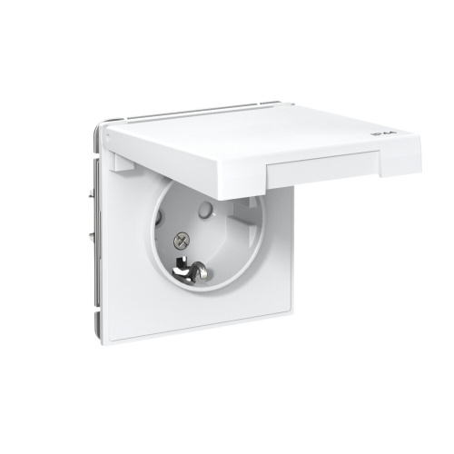 РОЗЕТКА с заземл. со шт. с крышк, 16А, IP44, мех-м, БЕЛЫЙ