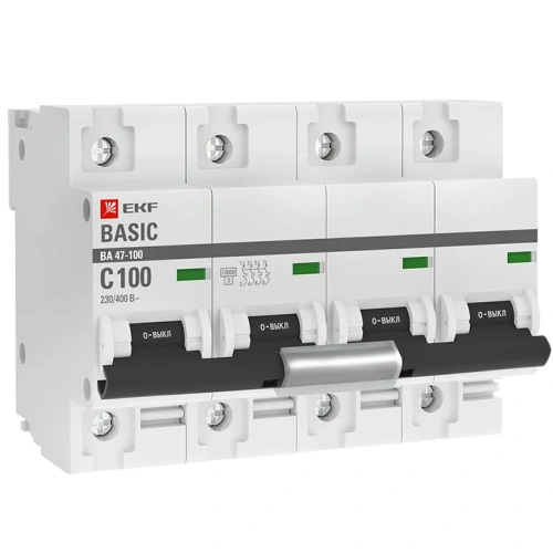 Автоматический выключатель 4P 100А (C) 10kA ВА 47-100 EKF Basic