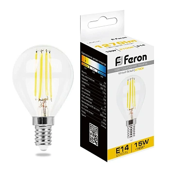 Лампа светодиодная, (15W) 230V E14 2700K прозрачная, LB-515 Feron