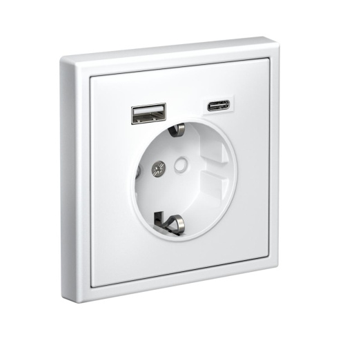 РОЗЕТКА 16А с 2 USB A+C, 5В/2,4А/3,0А, 2х5В/1,5А, мех-м, БЕЛЫЙ