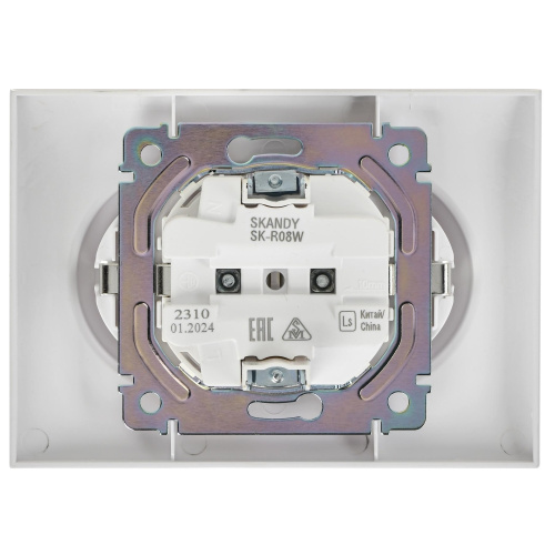 SKANDY Розетка 2-местная с заземлением без защитных шторок 16А в сборе SK-R08W арктический белый IEK