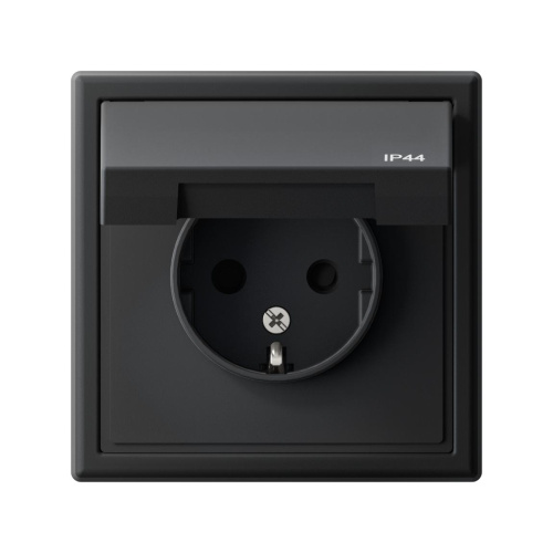 РОЗЕТКА с заземл. со шт. с крышк, 16А, IP44, мех-м, КАРБОН