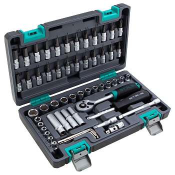 Набор инструментов, 1/4", CrV, пластиковый кейс 57 предм.// Stels