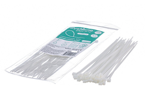 Стяжка кабельная нейлоновая 200х3.6 Белая (100шт) в пакете с замком ЗИП-ЛОК