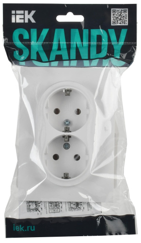 SKANDY Розетка 2-местная с заземлением без защитных шторок 16А в сборе SK-R08W арктический белый IEK