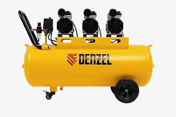 Компрессор безмаслянный малошумный DLS 3300/100, 3300 Вт,3х1100, 100 л, 570 л/мин блок упр// Denzel
