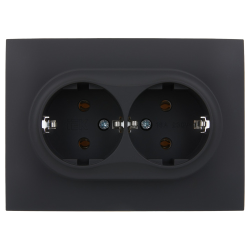 SKANDY Розетка 2-местная с заземлением без защитных шторок 16А в сборе SK-R08G графит IEK