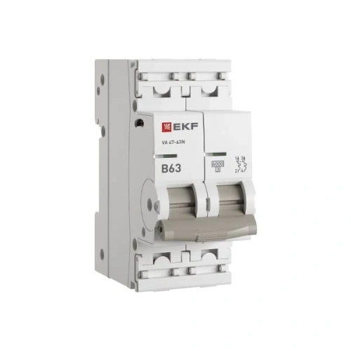 Автоматический выключатель 2P 63А (B) 6кА ВА 47-63N EKF PROxima