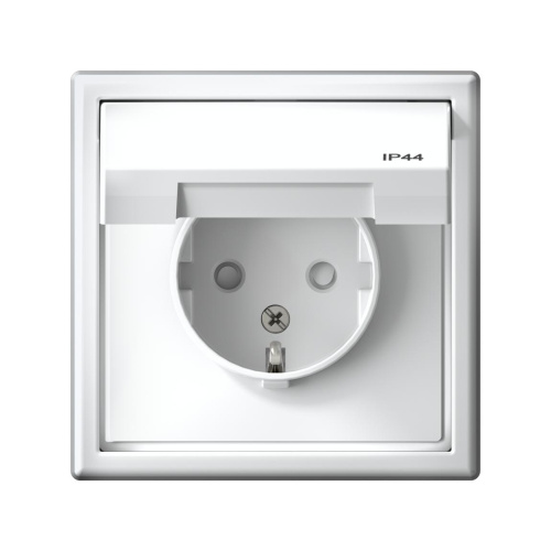 РОЗЕТКА с заземл. со шт. с крышк, 16А, IP44, мех-м, БЕЛЫЙ
