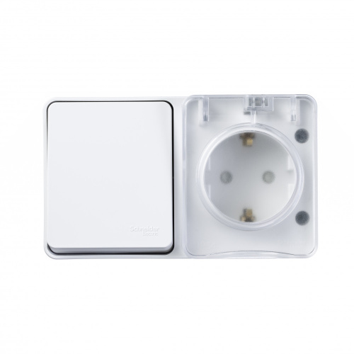 AtlasDesign PROFI IP54 О/У БЛОК: РОЗ. з/к со шт. 16А, ВЫКЛ.1-клав.10А, БЕЛЫЙ