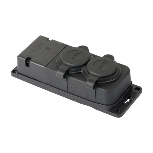 Роз. (колодка) двухмест. с защит. крышками каучуковая 230В 2P+PE 16A IP44 EKF PRO