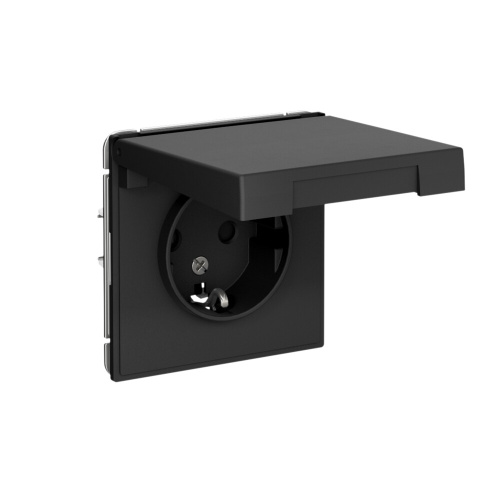 РОЗЕТКА с заземл. со шт. с крышк, 16А, IP44, мех-м, КАРБОН