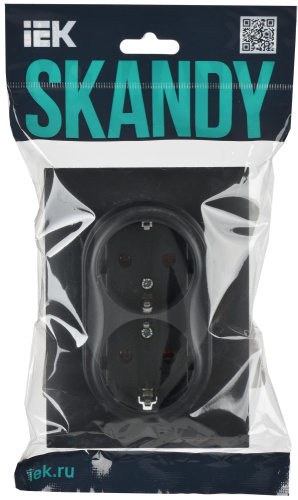 SKANDY Розетка 2-местная с заземлением без защитных шторок 16А в сборе SK-R08G графит IEK
