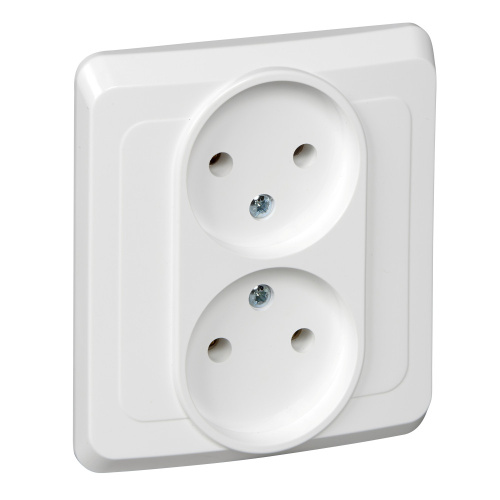 ЭТЮД С/У двойная РОЗЕТКА без заземления без шторок 16А 250B, БЕЛЫЙ, Россия