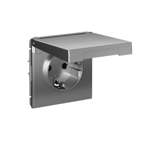 РОЗЕТКА с заземл. со шторк. с крышкой, 16А, IP20, мех-м, СТАЛЬ