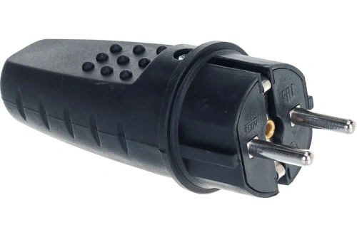 Вилка прямая каучук 250В, 2P+PE, 16A, с/з, цвет черный (еврослот) IP44 "UNIVersal" (40/240)