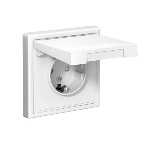 РОЗЕТКА с заземл. со шторк. с крышкой, 16А, IP20, мех-м, БЕЛЫЙ