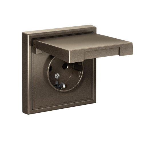 РОЗЕТКА с заземл. со шторк. с крышкой, 16А, IP20, мех-м, МОККО