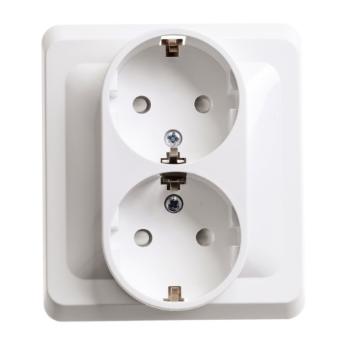 ЭТЮД С/У двойная РОЗЕТКА с заземлением без шторок 16А 250B, БЕЛЫЙ, Россия