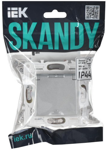 SKANDY Розетка 1-местная с заземлением с защитными шторками и крышкой 16А IP44 SK-R11S серебряный IE