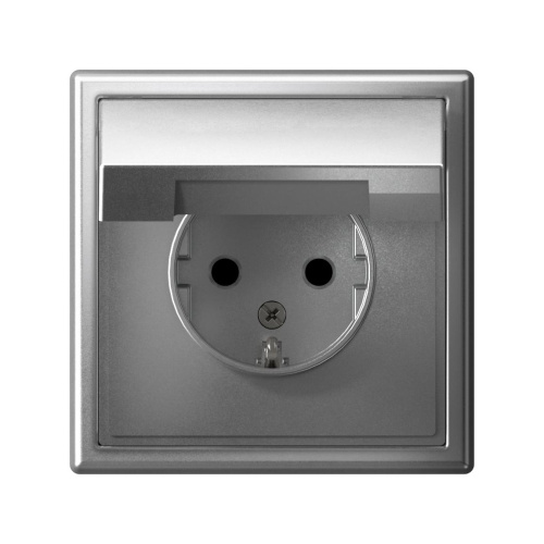 РОЗЕТКА с заземл. со шторк. с крышкой, 16А, IP20, мех-м, АЛЮМИНИЙ